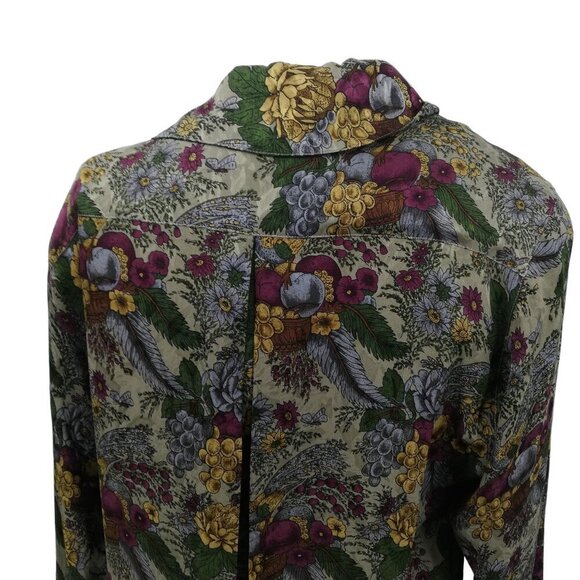 Vintage 100% Silk Dark Floral Asymmetrical Collar Blouse Size 8 Michii Moon - Picture 8 of 10